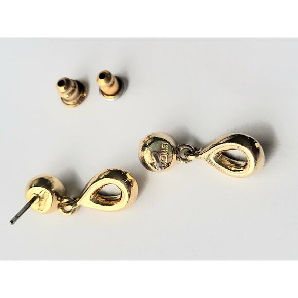 Monet Amethyst Tiger Eye Earrings Vintage Signed Gold Tone - Picture 5 of 6